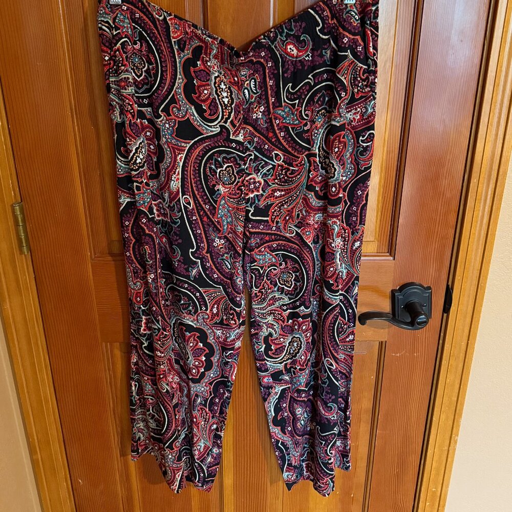 NWT J.Jill Floral/Paisley Printed Wide Leg Crop Pants Size Large